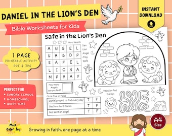 Daniel in the Lion's Den Activity Page: Bible Story Worksheet (PDF & JPG Download A4 Size)