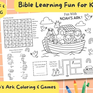 Noah&#39;s Ark Activity Placemat: Christian Coloring Page (PDF & JPG Downloadable Files)