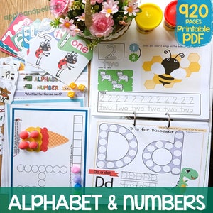Alphabet Worksheets, Preschool Numbers Worksheets, Tracing Worksheet Learning Binder, Printable Preschool PreK Learning Resources