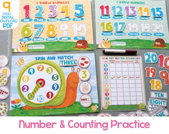 Counting Practice Activity Printable, Toddler Number Matching, Homeschool Preschool Montessori Math Activity, Busy Book