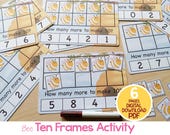 Ten Frame Counting Activity Printable, Math Preschool, Spring Bee Count Activity, Montessori Kindergarten Homeschool