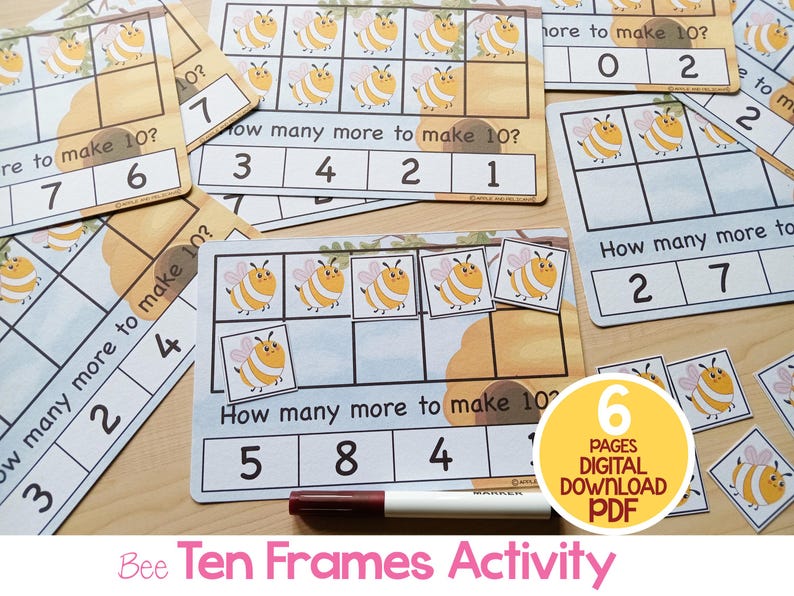 Ten Frame Counting Activity Printable, Math Preschool, Spring Bee Count ...