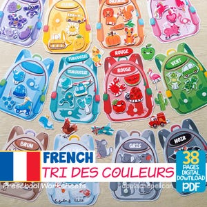 Jeu de tri des couleurs, jeu de tri des couleurs, classeur d'apprentissage des couleurs imprimable pour tout-petits, école maternelle Montessori à la maison