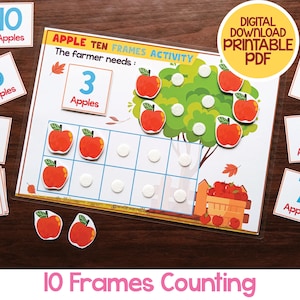 Activité de comptage en dix cadres à imprimer, activité de mathématiques précoces, apprendre à compter, activité de comptage pour les enfants d'âge préscolaire à la maison, feuille d'exercices sur les nombres de 1 à 10