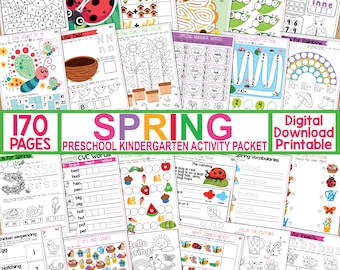 Spring Preschool Kindergarten Activity Packet, Kid Activity, Homeschool Printable, Preschool Kindergarten Worksheet, Seasonal Workbook