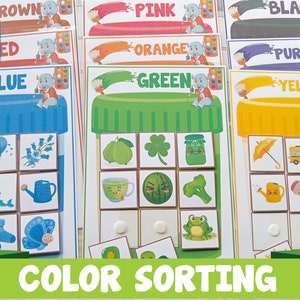 Activités de tri des couleurs, Imprimable pour faire correspondre les couleurs, Cartable d'apprentissage des couleurs pour tout-petits, Matériel Montessori, Programme d'enseignement préscolaire à domicile