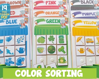 Color Sorting Activities Color Matching Games, Toddler Busy Book Printable Color Learning Binder, Montessori Homeschool Preschool Curriculum