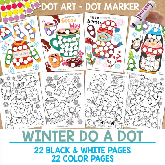 Winter Do a Dot Marker Coloring Pages for Kids, Do A Dot Activity, Dot Marker Worksheet, Preschool Art activity, Printable Dot Sticker