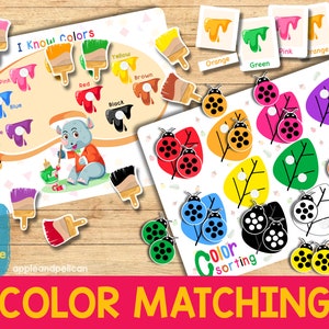 Color Matching Activity Busy Book Page, Printable Montessori Kindergarten Worksheet, Color Sorting Game, Preschool Homeschool Curriculum