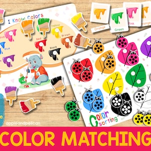 Color Matching Activity Busy Book Page, Printable Montessori Kindergarten Worksheet, Color Sorting Game, Preschool Homeschool Curriculum