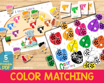 Color Matching Activity Busy Book Page, Printable Montessori Kindergarten Worksheet, Color Sorting Game, Preschool Homeschool Curriculum