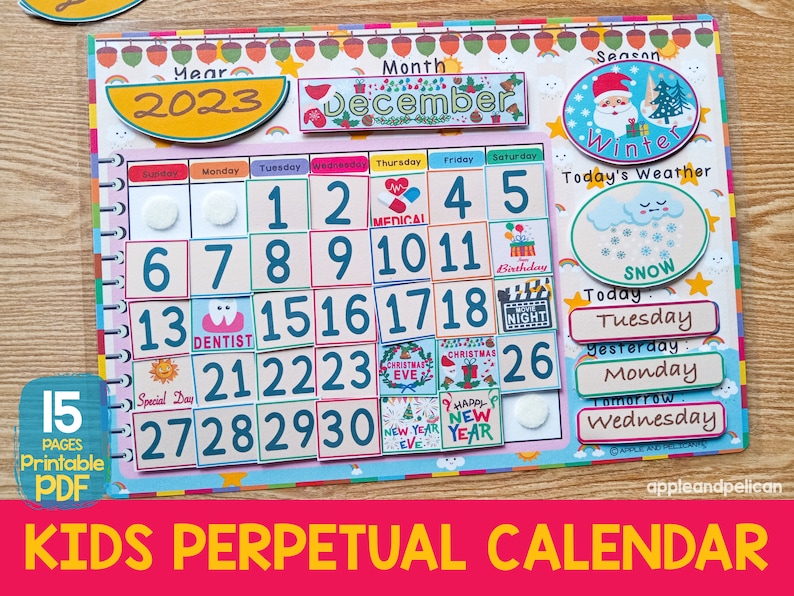 Kids Perpetual Calendar Circle Time Printable Kids Calendar - Etsy