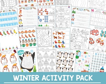 Winter Printable Kid Activity Preschool Packet, Printable Preschool Worksheet, Toddler Preschool Kindergarten Homeschool Winter Activity
