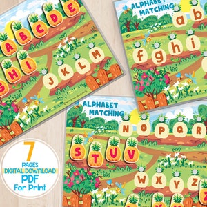 Actividad de coincidencia de alfabetos, coincidencia de letras imprimible, aprendizaje ABC en mayúsculas y minúsculas, actividad de verano, actividad de jardín de infantes preescolar