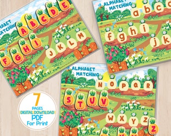 Alphabet Letter Matching Activity Printable, Uppercase & Lowercase ABC Learning, Summer Preschool Kindergarten Activity