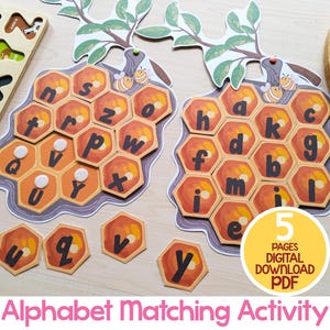 Alphabet ABC Matching Activity For Kid, Preschool Alphabet Matching Game, Printable Montessori Toddler Spring Summer Kindergarten Activity