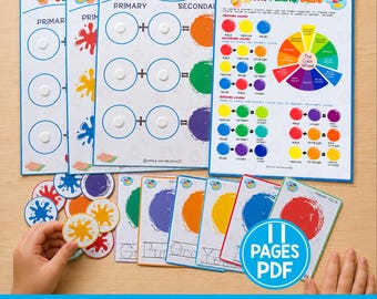 Farbmischung Arbeitsblatt Primäre und Sekundäre Farbe, druckbare Vorschul-Farbaktivität, Farbgleichungs-Farbwortspur, Farbbeschäftigter Ordner