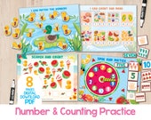 Counting Practice Activity, Printable Number Matching For Toddler, Preschool Homeschool Math, Summer Busy Book