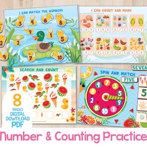 Counting Practice Activity, Printable Number Matching Activity For Toddler, Preschool Homeschool Math, Summer Montessori Activity, Busy Book