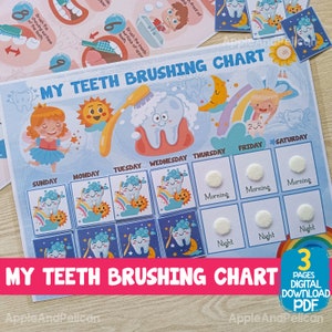 Gráficos de cepillado diario de dientes para niños pequeños Gráfico de rutina diaria para niños, gráfico de responsabilidades de niños pequeños, gráfico de rutina de ritmo diario matutino y vespertino