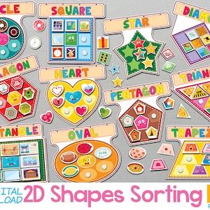 Shapes Matching Activities Shapes Sorting Game, Toddler Busy Book Printable Shapes Learning Binder, Montessori Preschool Math, Sort By Shape