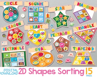 Shapes Matching Sorting Activities Printable, Shapes Learning Binder, Montessori Preschool Math, Sort By Shape