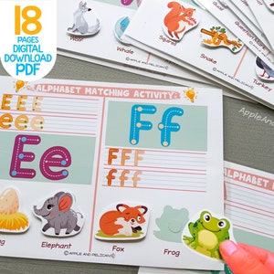 Alphabet ABC Activity, Letter Worksheet, Beginning Sounds Matching Activity, Trace Letters,  Preschool Learning Binder Toddler ABC Busy Book