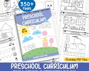 Förskolekurspaket | Arbetsblad för skolstart 3-4 år | Utskrivbar arbetsbok för förskoleklass | Alfabet, siffror, former, färger, logik, räkning