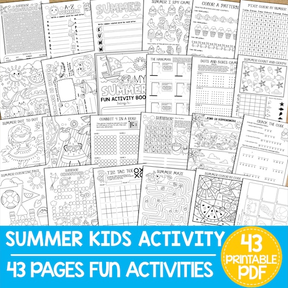Summer Kids Activities Printable, Summer Fun Games, Coloring Pages, Crossword, Word Search, Maze, Word Scramble, Puzzle Activity For Kids