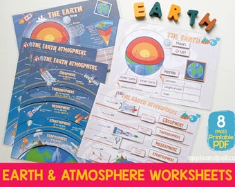 Earth And Atmosphere Structure Activity, Preschool Worksheet Science Lesson Homeschool Learning Material, Printable Toddler Learning Binder