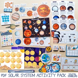 Solar System Preschool Activity Pack Printable, Outer Space Homeschool Learning Material, Toddler Montessori Activity Planets Coloring Pages
