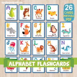 Alphabet Flashcards Montessori Learning Printable, Toddler Animal ABC Flash Cards Preschool Learning Resources, Beginning Sounds Learning