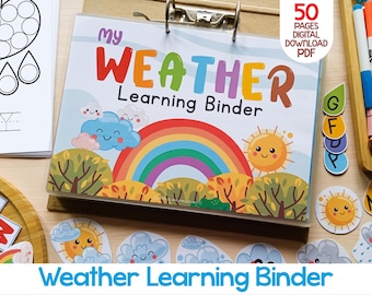 Weather Learning Binder, Printable Toddler Busy Book, Montessori Preschool Activities, Homeschool Resources, Kindergarten Activity Worksheet