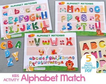 Alphabet passende Aktivitäten, Kleinkind Buchstaben Match Aktivität, druckbare Vorschularbeitsblatt ABC Lernarbeitsblatt Vorschullernmappe