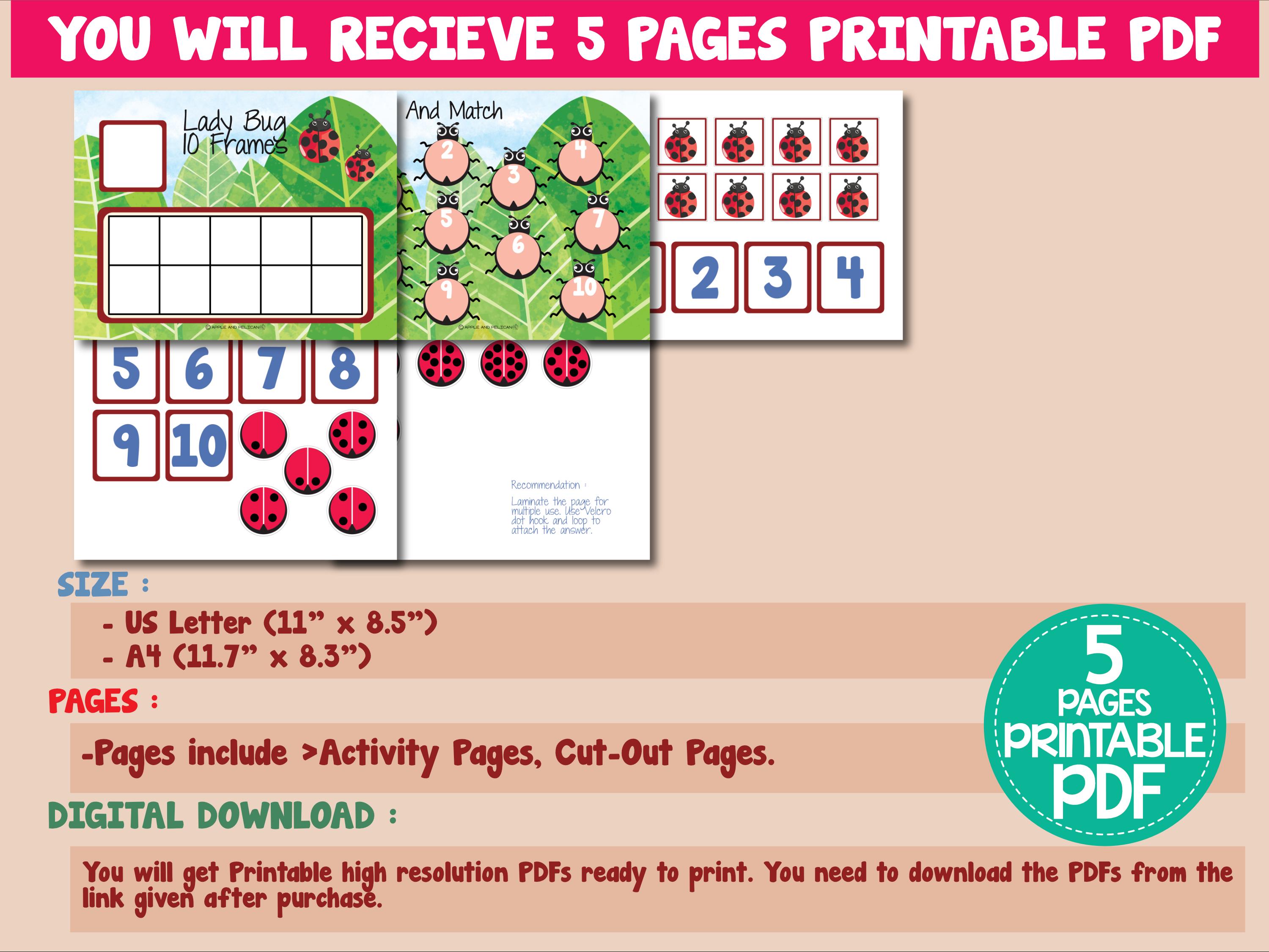 Counting Preschool Math Ten Frame Activity, Ladybug Dot Counting ...