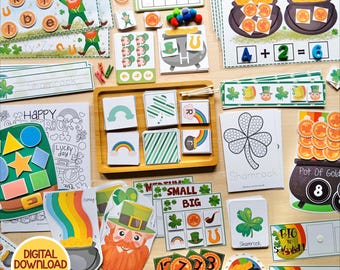 聖パトリックデーの幼稚園向けアクティビティパケット、印刷可能な子供向けアクティビティ、幼児向けホームスクールワークシート
