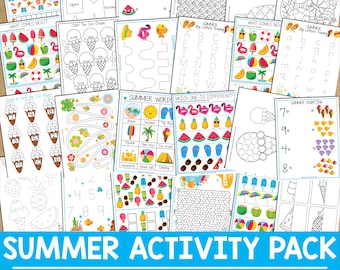 Summer Printable Kid Activity Preschool Packet, Printable Preschool Worksheet, Toddler Preschool Kindergarten Homeschool Summer Activity