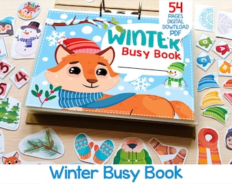 Winter Busy Book Printable, Preschool Learning Binder, Toddler Kids Quiet Book, Montessori Homeschool, Winter Interactive Activity