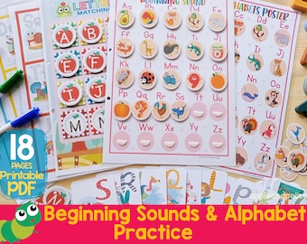 Beginklanken oefenen drukke binder, alfabet schrijfactiviteit, werkblad voor kleuterklas, afdrukbare alfabetmatch, alfabet-flashcard