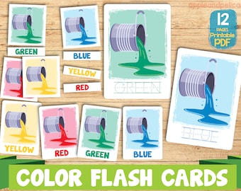 Tarjetas flash de colores Tarjetas didácticas imprimibles para niños pequeños, tarjetas de rastreo de colores Materiales de aprendizaje preescolar Educación en el hogar Actividad Montessori Juego de colores