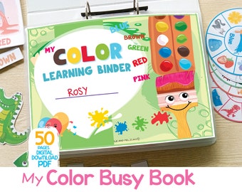 Color Sorting Busy Book Personalized Toddler Learning Binder Printable Preschool Quiet Book Homeschool Materials