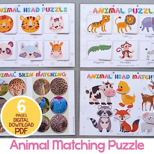 Puzzle d'association d'animaux, correspondance de motifs de peau d'animal, activité d'association pour tout-petits, cartable d'apprentissage imprimable, Montessori préscolaire