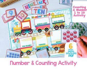 Numbers 1 to 10 Matching Activity For Toddler, Counting Activities Preschool Number Sense Busy Book Page, Printable Math Worksheets