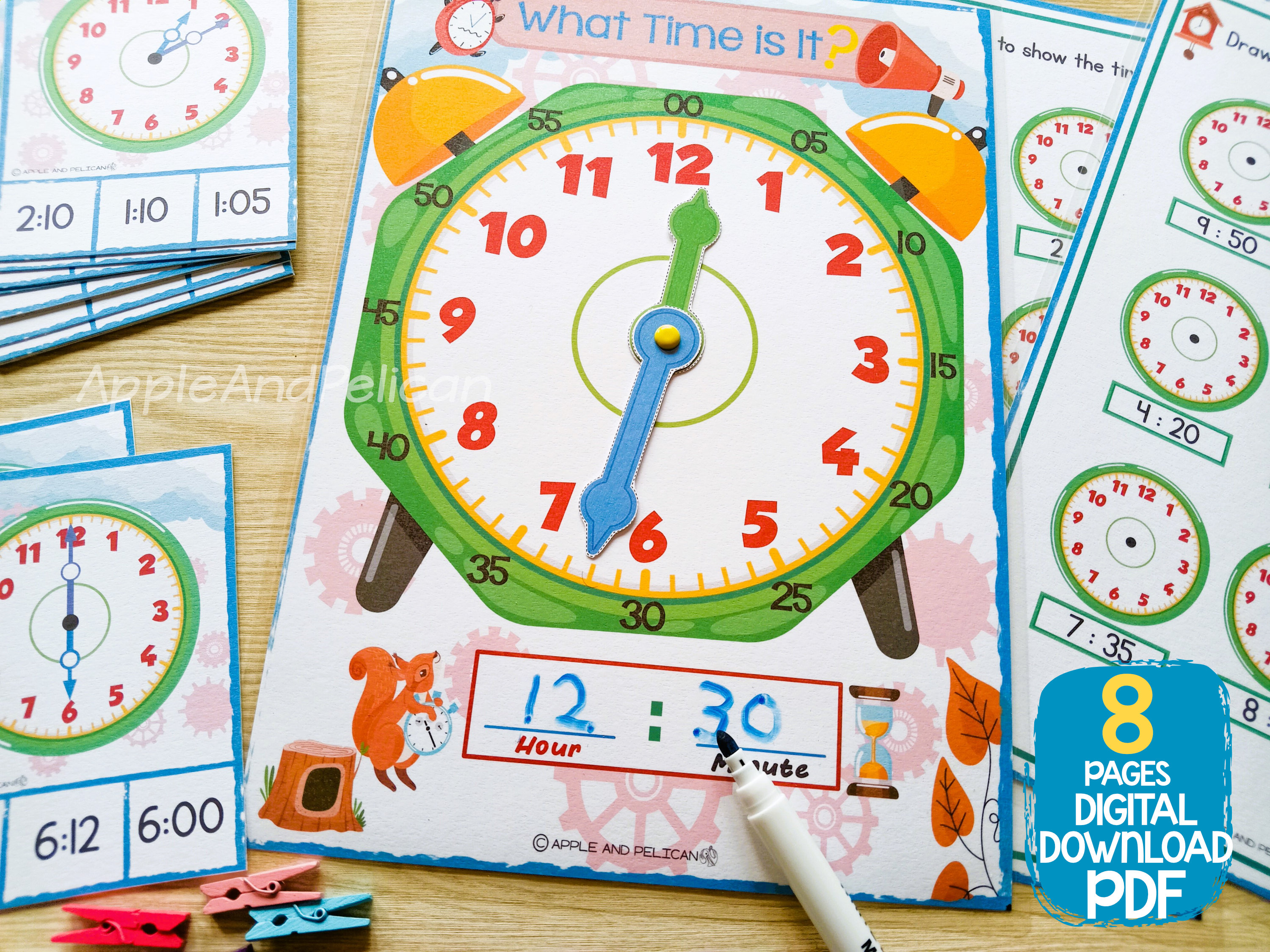 Learn to Tell Time Printable Educational Clock, Kids Printable Clock