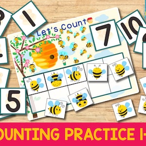 Toddler Count And Match Activity, Numbers 1 To 10 Activity, Math Printable Busy Book Page Preschool Montessori Resources Counting Practice