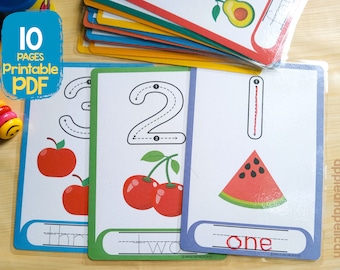 Preschool Number Flashcards, Play Dough Mats, Tracing Cards for Learning, Montessori Preschool Math Worksheets