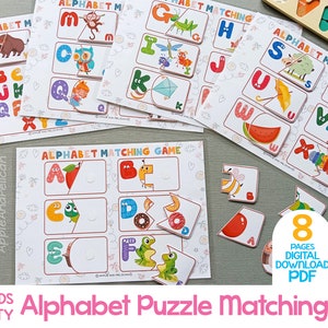 Rompecabezas de actividades de combinación de letras del alfabeto, juego de combinación, hoja de trabajo de fonética, hoja de trabajo de aprendizaje ABC imprimible, carpeta de aprendizaje para niños pequeños