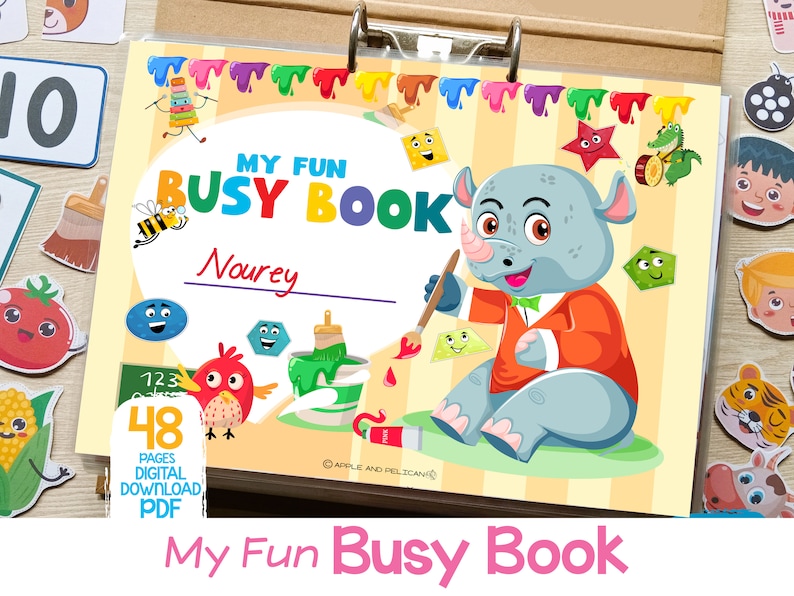 Toddler Busy Book Printable Personalized Preschool Learning Binder Montessori Homeschool Activities Quiet Book, Kids Learning Materials image 1