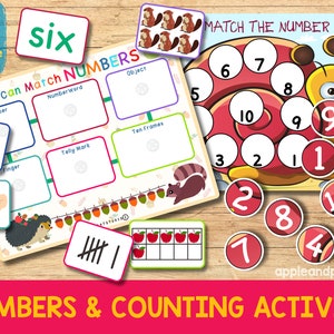Printable Numbers 1-10 Matching Activity, Counting Activity Worksheets, Preschool Montessori Math Busy Book Page, Toddler Busy Binder