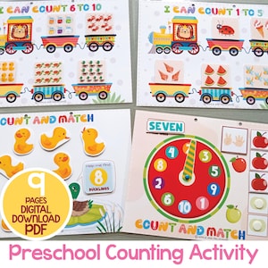 Pratique de l'activité de comptage, activité de mathématiques précoce à imprimer pour tout-petit, maths préscolaire à la maison, activité Montessori page de livre occupée pour tout-petits